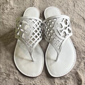 Tory Burch Thatched Perf Thong Optic White